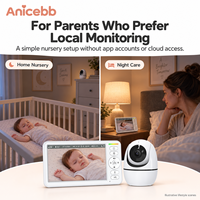 Anicebb Moniteur Bébé Sans WiFi 5 Pouces Caméra 720P Batterie 5000mAh Zoom 4X Panoramique et Inclinaison Vision Nocturne Audio Bidirectionnel pour l'Amérique du Nord