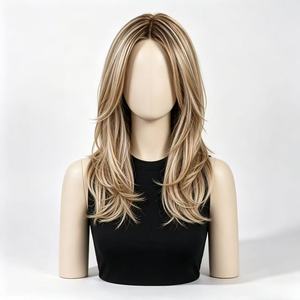 100% Human Hair Layered <b>Wig</b> Multi-Tone <b>Blonde</b> Highlight Long Straight <b>Wig</b> for Women - Product Image 1