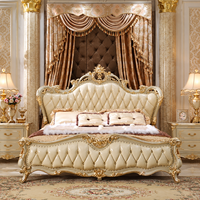 En stock, meubles de chambre à coucher américains, lit double prêt à être expédié, lit king size en bois brun, luxe, cuir véritable, lit king size classique