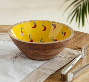 นกยูงเสิร์ฟชามสลัดพร้อมเซิร์ฟเวอร์สลัดชามเสิร์ฟทรงกลมไม้มะม่วงสำหรับสลัดผลไม้พาสต้าหรือข้าวโพดคั่ว - Product Image 2