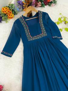 A One Quality/ Hit Design Daily& Office Party Special Plain& Classy Look Faux Georgette Embroidery Fancy <b>Kurti</b> For Adult's Wear - Product Image 6