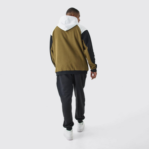 Tùy Chỉnh Người Đàn Ông Của Nặng Bông Hai Tone Hoodie Rắn Màu Khối Áo Thun Giản Dị Với Thêu Mui Xe Và Đính Mùa Đông Lông Cừu - Product Image 4