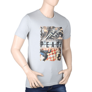 Camiseta estampada de manga corta con cuello redondo para hombre - Gris - Product Image 1
