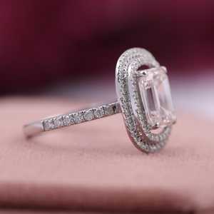 Joyería fina de plata 925, anillo de Halo de diamante de moissanita con corte esmeralda rosa, propuesta Original para amantes, regalo de aniversario de compromiso - Product Image 2