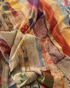 Handmade Ethnic Kantha Quilt Single Size Vintage Old Indian Throw Blanket for Hotel or Home Use Rustic Ruged Kantha Quilt - Product Image 4