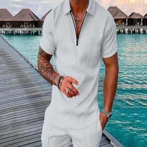 Nouveau chaud vêtements de sport décontractés vacances sortie POLO fermeture éclair à manches courtes + taille élastique cordon Shorts loisirs costume - Product Image 3