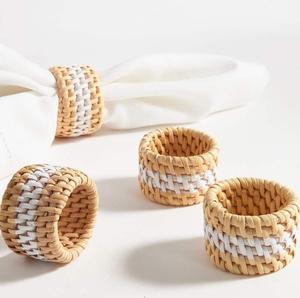 Juego de 6 servilleteros de mimbre marrón oscuro, soportes de mimbre tejidos a mano, decoración de comedor rústica natural, vajilla ecológica para eventos - Product Image 4