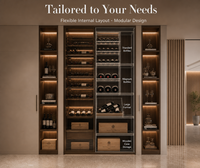Armoire de salon moderne de luxe KEJIA avec porte en verre et éclairage LED, armoire à vin modulaire en bois sur mesure pour projet de villa