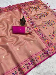 Saree Sutra Banarasi Murni Lembut Eksklusif Terbaik untuk Festival Ganesh Chaturthi, Termasuk Kain Blus, Cocok untuk Pesta Musim Panas dan Dingin - Product Image 3