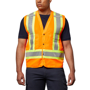 Men's Hi-Vis Safety Vest Reflective Yellow Orange Stripes Polyester Class 2 <b>Construction</b> <b>Work</b> Wear with Pockets - Product Image 6