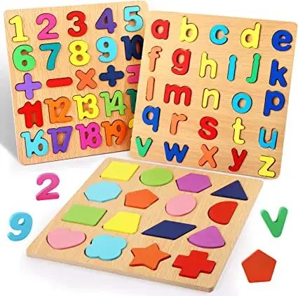 New Arrival Colorful Wooden Learning 2 in 1 Alphabet Slate & Shape Learning Educational Game Brain Teaser Kids Learning Game