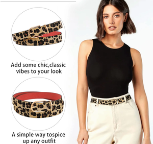 เข็มขัดหนังวัวซ่อนลายเสือดาวสำหรับผู้หญิงขนาดใหญ่พิเศษสไตล์วินเทจพร้อมหมุดโค้งสีทองสำหรับวัสดุอัลลอยหัวเข็มขัด - Product Image 4