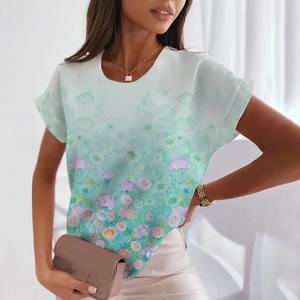 Camiseta informal de manga larga con patrón de flores para mujer, tela de rizo con gráfico personalizado, estampado de moda de verano transpirable de secado rápido - Product Image 4