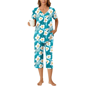 Conjunto de pijama de Modal de talla grande para mujer, ropa de dormir sin mangas con cuello en V, ropa de dormir corta con ribete de encaje, ropa de dormir teñida lisa, cintura suave con cordón - Product Image 1