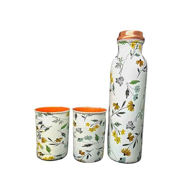 Beautiful Set of 2 High Quality Copper Printed Water Bottles Shiny Polished High on Demand Plastic Drinkware at Excellent Price