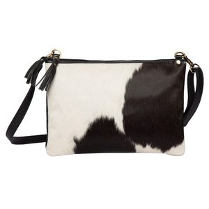 Bolso bandolera con flecos de piel de vaca para mujer y niña, hecho a mano, estilo bohemio, patrón único occidental, bolsos de transporte, conjunto de artículos - Product Image 1