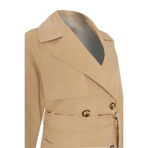 Manteau long élégant décontracté pour femme, beige, double boutonnage, coupe-vent grande taille avec bordure en fourrure et détails imprimés - Product Image 2