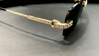 Lunettes de soleil carrées sans monture de luxe avec verres dégradés bleus et branches en métal argenté pour hommes et femmes