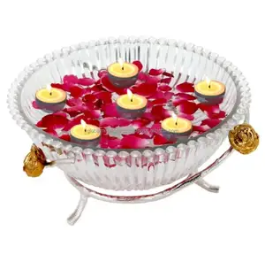Glass metal decorative bowl Centerpiece Bowl with stand Crystal Bowls for Decoration wedding decor