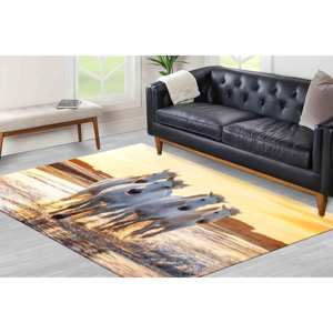 Horses on Beach <b>Rug</b>: 3D Printed Non-Slip Runner,<b>Chenille</b> <b>Rug</b> - Product Image 1