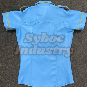 Uniforme en cuir pour homme Chemise en cuir de grande taille pour adulte en cuir d'agneau bleu élégant fait main écologique personnalisé - Product Image 5