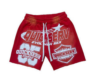 Pantalones cortos de algodón para hombre de alta calidad con estampado de puff, lavado ácido desteñido por el sol, ropa de calle, pantalones cortos para hombre con borde crudo - Product Image 2