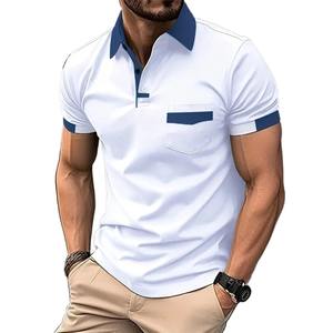Chemises Polo à Manches Courtes pour Hommes d'Été Couleur Unie Respirantes Décontractées Chemises Basiques pour Hommes Hauts Légers avec Poches - Product Image 1