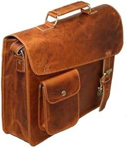 Stylish Men's Genuine Brown Leather Shoulder Messenger <b>Satchel</b> <b>Bag</b> Personalized Buckle Zipper Closure Featuring Chains Button - Product Image 3