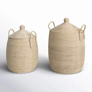 Rustic Natural <b>Seagrass</b> Shape Eco-Friendly Floor Standing <b>Basket</b> Handles Wholesale Hand-braided Storage Containers Storage - Product Image 3