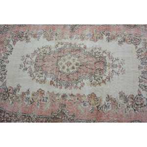 Tapis turc vintage beige-rose 4,1x6.9ft tissage plat en laine avec motif patchwork pour les décorations de salon ou le couloir - Product Image 5