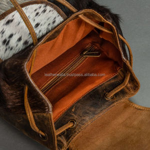 LW Fashion <b>Lady</b> Stylish College Student <b>Backpack</b> Cowhide Fur Leather with Cotton Lining Portable Hair-On- Leather Design - Product Image 5