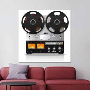 Impression sur toile audio vintage, art mural rétro avec magnétophone pour les amateurs de musique, encadré - Product Image 1