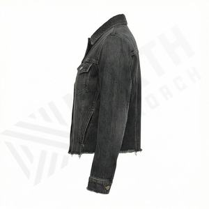 Veste en jean pour femme économique, coupe courte, couleur personnalisée, bords effilochés, boutons audacieux, tendance urbaine, coton uni teint - Product Image 3