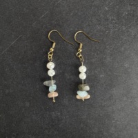 Boucles d'oreilles créoles personnalisées en or 18 carats, ton terre, avec perle d'eau douce et pendentif en pierre naturelle élégante, bijoux quotidiens pour femmes, pour boutiques