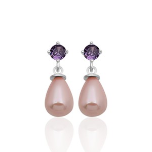 New arrival 926 STERLING <b>SILVER</b> 4 MM PURPLE ZIRCON STONE DROP PINK SHELL <b>PEARL</b> STUD <b>EARRINGS</b> From Turkey - Product Image 2