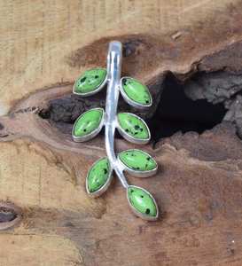 Handmade Green <b>Turquoise</b> Leaf Pendant 925 Sterling Silver Jewelry Women December Birthstone Gift Elegant <b>Necklace</b> - Product Image 3