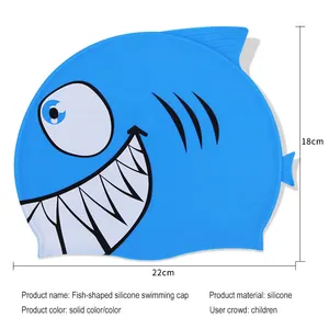 หมวกว่ายน้ำซิลิโคนกันน้ำสำหรับเด็ก,พิมพ์ลายฉลามการ์ตูนทำจากซิลิโคนกันน้ำได้