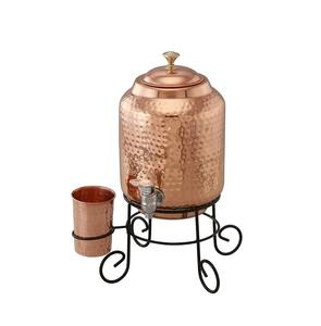 Natural Polished Copper <b>Water</b> <b>Dispenser</b> and One <b>Glass</b> With Iron Black Powder Coated Designer Stand - Product Image 1