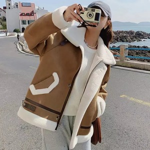 Invierno nuevo estilo versión coreana chaqueta de piel falsa de ajuste holgado para mujer gamuza cuero polar motocicleta ropa abrigo - Product Image 5