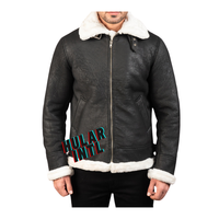 Blouson d'aviateur en cuir marron personnalisé de grande taille à col montant long pour hommes veste de pilote d'hiver chaude en fourrure de mouton Flight B3