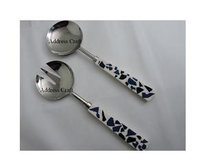 Latest Design <b>Salad</b> Server Set Table Decor High Quality Stainless Steel <b>Salad</b> Serving <b>Spoon</b> and Fork Set Decorative Resin Handle - Product Image 4