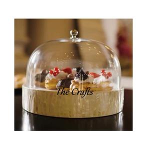 Plato de madera para servir alimentos con cúpula de vidrio Plato para servir aperitivos de forma redonda hecho a mano con tapa para la venta - Product Image 5