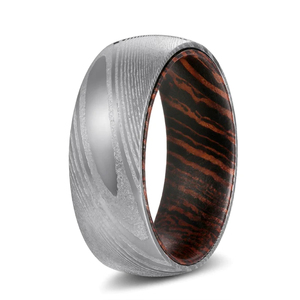Bague unique pour homme en acier Damas, motif élégant en bois grainé, robuste, forgée à la main, vente en gros d'usine - Product Image 3