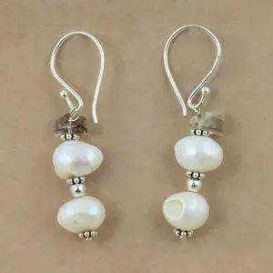 925 Silver Pearl Drop Earrings with Gemstone Gift for Women - Product Image 1