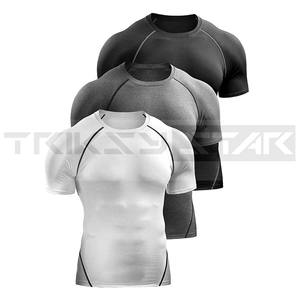 Camiseta deportiva de verano de compresión para hombre, ropa deportiva elástica transpirable de secado rápido de algodón 100% para correr, entrenamiento de gimnasio - Product Image 1