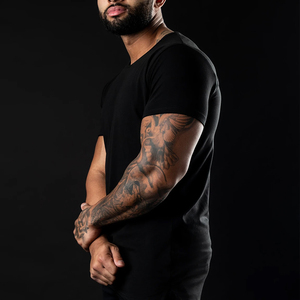 เสื้อยืดคอกลมสำหรับผู้ชายผ้าคอตตอนแบบแห้งเร็วสำหรับใส่ในสตรีทพร้อมโลโก้ตามสั่งลายพื้น100% - Product Image 1