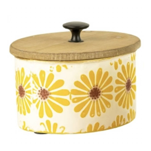 Boîte de rangement de cuisine en métal à motif tournesol avec couvercle en bois, ensemble de boîtes de rangement de cuisine imbriquées pour la maison au meilleur prix - Product Image 1