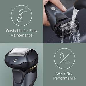 Rasoir électrique rechargeable 5 lames pour hommes, utilisation humide et sèche, étanche IPX7 avec tête multi-flex, nettoyage automatique, support de charge inclus - Product Image 5