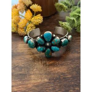 Tillie John Fashion <b>Cuff</b> <b>Bracelet</b> Mixed Turquoise & Sterling <b>Silver</b> Cluster Design - Product Image 2