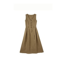 Robes décontractées pour femmes, en lin 100% tissé, respirantes, coupe trapèze, sans manches, couleur unie, personnalisables, faible MOQ, vente en gros, été, OEM